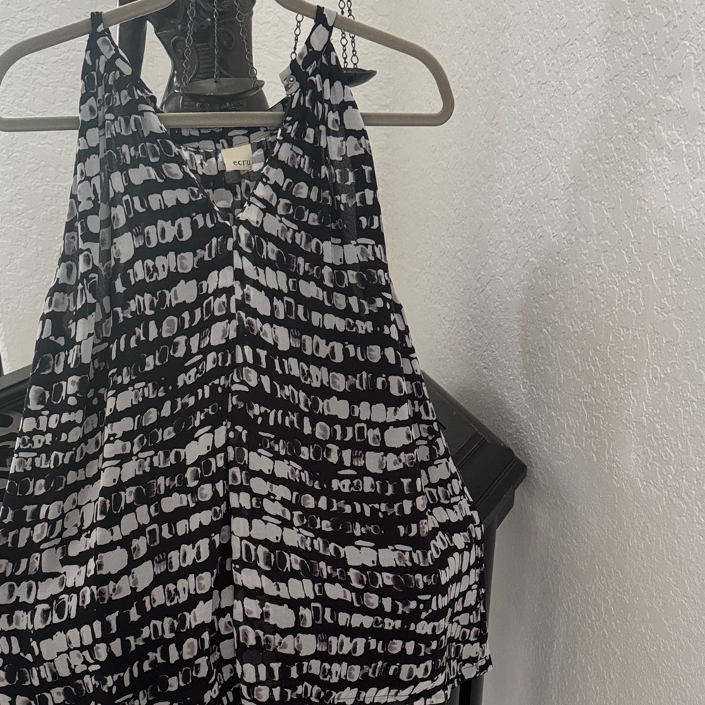 Ecru Black and White Patterned Blouse